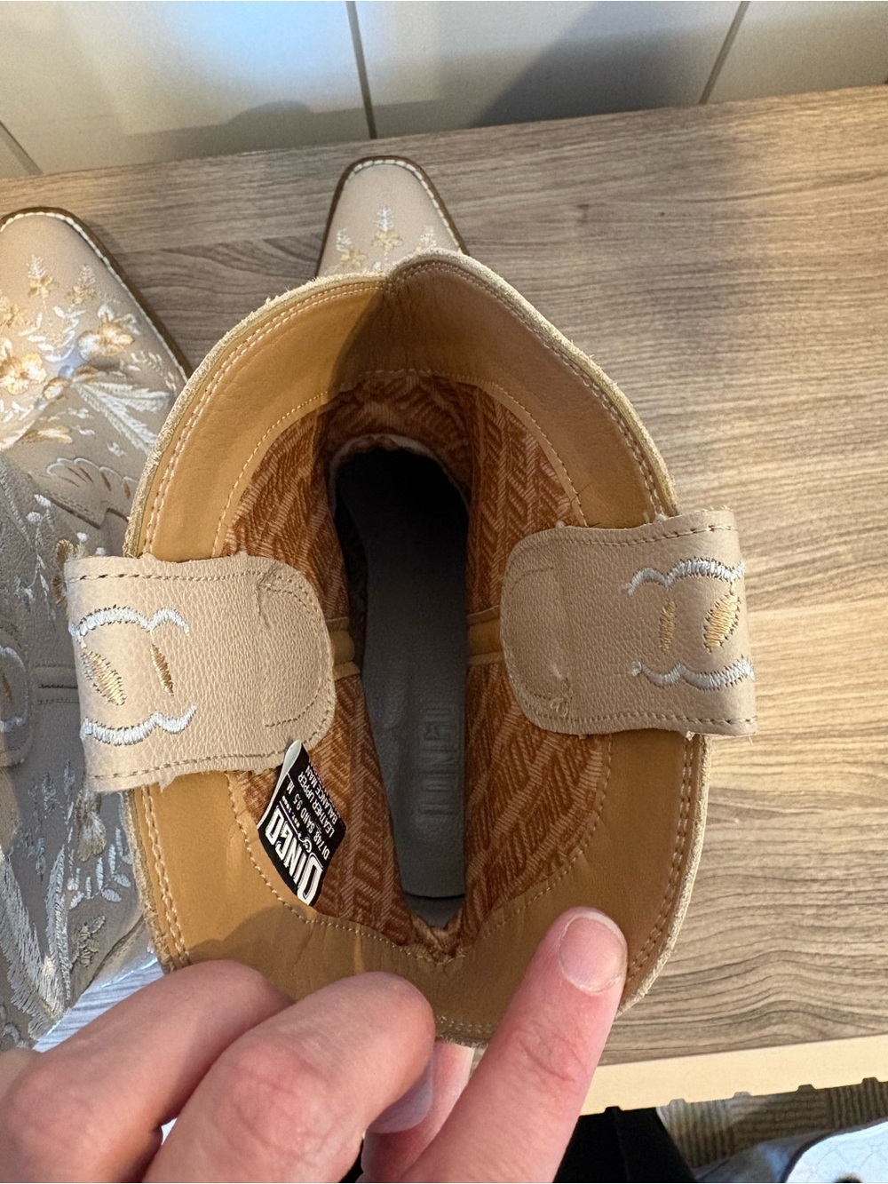 Dingo Primrose Western Booties, snip toe Embroidered Beige and Gold - Picture 5 of 11